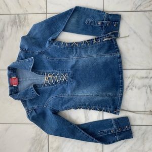Vintage lace up jean top!